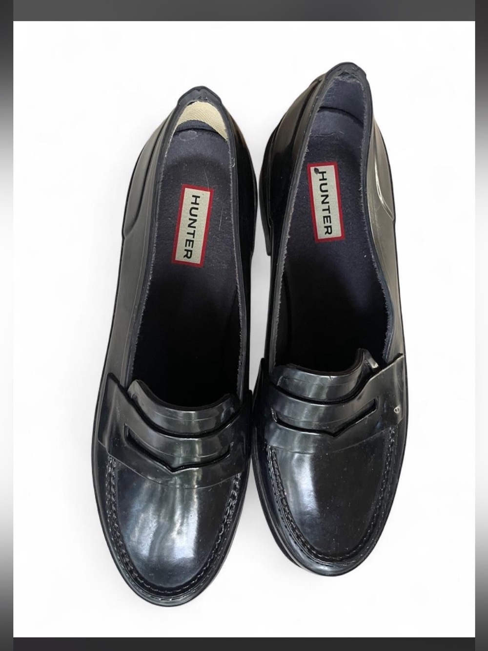 Hunter Original Black Waterproof Rubber Penny Loafers - Size 9